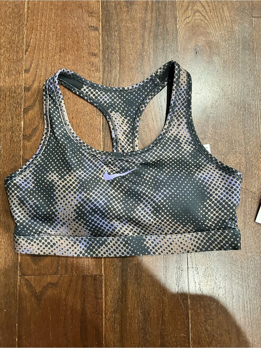 Nike Black and Purple Racerback Sports Bra with Dot Camo Print